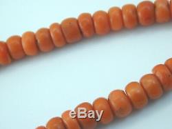 Antique 18 NATURAL Coral Bead Necklace 56.14g 12-8mms Cert inc. Not treated