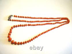 Antique 1920's Natural Dark Salmon Coral Graduated Beaded Necklace 30 Art Deco