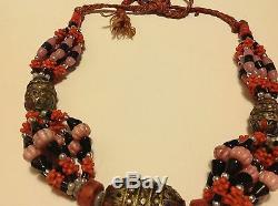 Antique 19TH Moroccan Berber natural color Coral silver bead necklace (m1212)