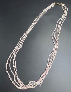 Antique 4 Strand Necklace Angel Skin Coral 1920s Long Art Deco