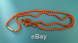 Antique 9ct Georgian c1820 Stunning Hand Carved Coral Bead Necklace Orb Pendant