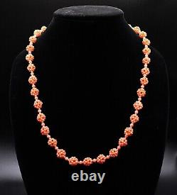 Antique Angel Skin Coral Bead Cluster Necklace with925 Sterling Clasp 24