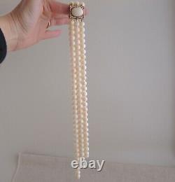 Antique Angel Skin White Coral Necklace 14k Gold Cabochon 25 3 Strand Bead 190g