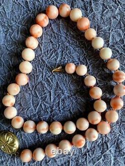 Antique Art Deco 20in. Large Salmon Coral Graduated Bead Necklace 80 Grams