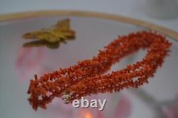 Antique Art Deco Long Natural Coral Necklace Gold Original Clasp