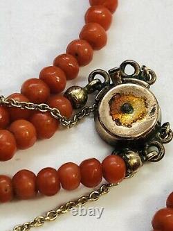 Antique Art Deco Natural Red Coral Graduated Beads Necklace 9CT Gold Clasp 45cm