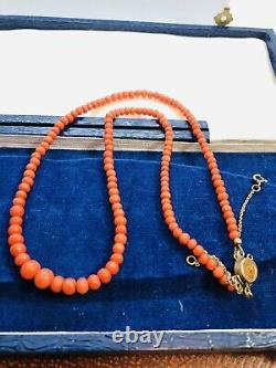 Antique Art Deco Natural Red Coral Graduated Beads Necklace 9CT Gold Clasp 45cm