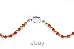 Antique Art Deco Sterling Silver Paste Coral & Pearl Beaded Choker Necklace