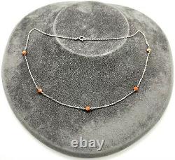 Antique Art Deco Sterling Silver Salmon Pink Coral Bead Chain Necklace