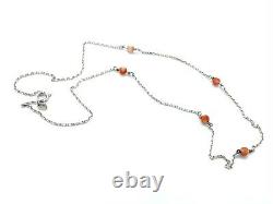 Antique Art Deco Sterling Silver Salmon Pink Coral Bead Chain Necklace