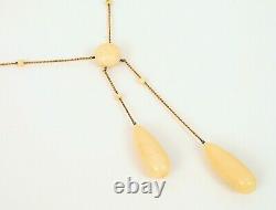 Antique Beautiful 14k Yellow Gold Large Pink Angel Skin Coral Drop Bead Necklace