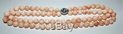 Antique Blush Angel Skin Coral Necklace 10mm Beads Georgian Paste Clasp Double
