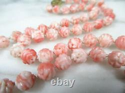 Antique Chinese Carved Natural Pink Angel Skin Coral Graduated Bead Necklace