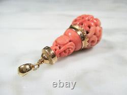 Antique Chinese Carved Natural Pink Coral Guru Bead From Imperial Court Necklace