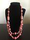 Antique Chinese Carved Pink Angel Skin Coral Shou Beaded 14k Gold Art Necklace