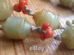 Antique Chinese Jade Beads Necklace Pendant Corals