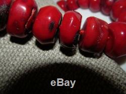 Antique Chinese Oxblood Red Coral Necklace 232 Gr. Bead 925 Silver clasp