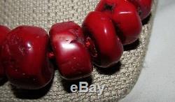 Antique Chinese Oxblood Red Coral Necklace 232 Gr. Bead 925 Silver clasp