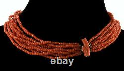 Antique Chinese Salmon Coral Necklace Carved Dragon Clasp 51.4 G