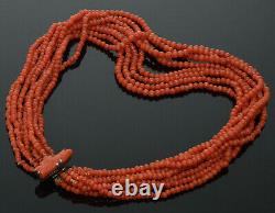 Antique Chinese Salmon Coral Necklace Carved Dragon Clasp 51.4 G