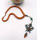 Antique Chinese Coral Beads & Kingfisher Butterfly Pendant Necklace