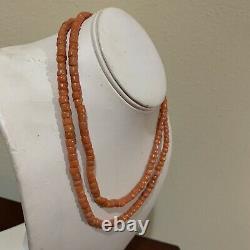Antique Chinese silver double strand coral bead necklace salmon pink angel skin