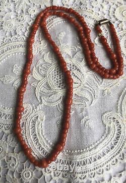 Antique Coral Bead Necklace With Barrel Clasp, C 1880