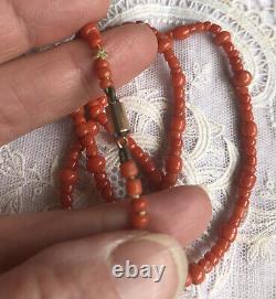 Antique Coral Bead Necklace With Barrel Clasp, C 1880