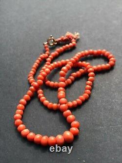 Antique Coral Bead Necklace with gold clasp