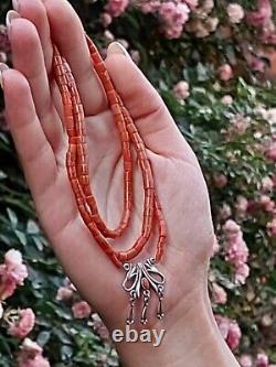 Antique Coral Beads Natural Undyed Necklace vintage sterling silver