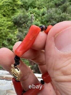 Antique Coral Branches Drilled Beads Necklace Red Aka