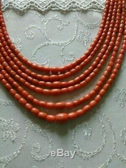 Antique Coral Large Barrel Shape Beads Natural Undyed Ukrainian Necklace