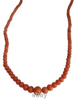 Antique Coral Necklace 14 K Clasp Bead Salmon Coral 26 Inches Long