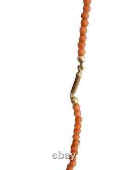 Antique Coral Necklace 14 K Clasp Bead Salmon Coral 26 Inches Long