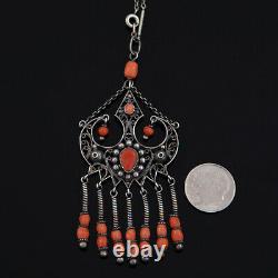 Antique Coral Necklace Art Nouveau Sterling Silver Vintage Bead Natural FRIDA