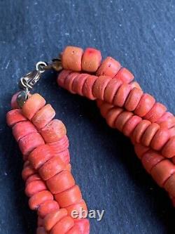 Antique Coral Triple Strand Necklace