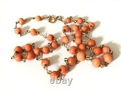 Antique Edwardian 1900's 9 ct gold coral bead necklace. Length 17 1/2