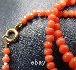 Antique Edwardian 9ct GOLD clasp real CORAL bead pink 16.5 necklace -Z111
