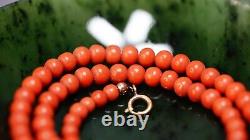 Antique Edwardian Mediterranean Undyed Red Coral Beads Long Necklace Silver 19gr