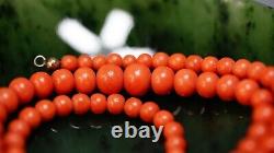 Antique Edwardian Mediterranean Undyed Red Coral Beads Long Necklace Silver 19gr