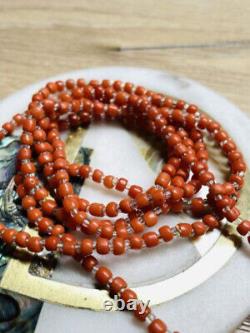 Antique Edwardian Natural Coral Necklace 100 CM Long Glass Beads