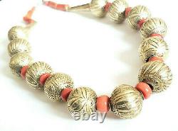 Antique Ethiopian 14 karat gold Natural Red Coral Beads Necklace late 19th