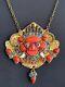 Antique Ethnic Silver Necklace Huge Pendant With Coral & Turquoise Beads