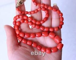 Antique Faceted Red Coral Necklace 10k Yellow Gold Clasp
