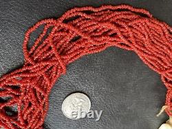 Antique Genuine Coral Beads Multi 19 Strand Necklace 69.5 Gram Konyak Naga 20