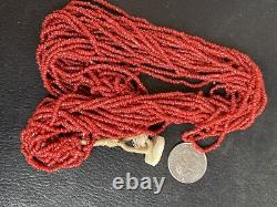 Antique Genuine Coral Beads Multi 19 Strand Necklace 69.5 Gram Konyak Naga 20
