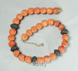 Antique Genuine Pink Red Salmon Sponge Coral Beaded Necklace 16mm Beads