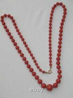Antique Genuine Sardinian Natural Red Coral Bead Necklace 18K Clasp Art Nouveau