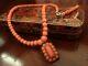 Antique Georgian Coral Bead Necklace With Regency Mourning Pin Pendant Old Box