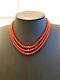 Antique Georgian/victorian Three Strand Graduated Deep Red/pink Coral Necklace
